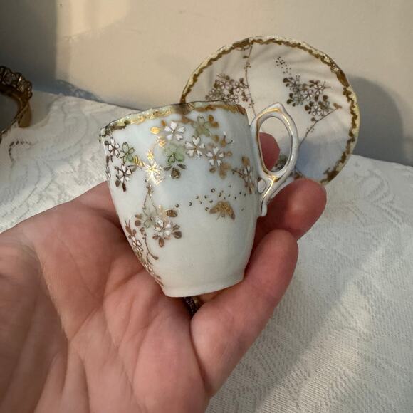 Gold Butterfly & White Floral Small Demitasse Cup & Saucer Set - Picture 3 of 5
